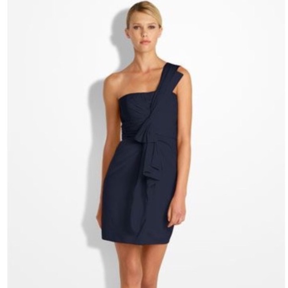 bcbg one shoulder gown
